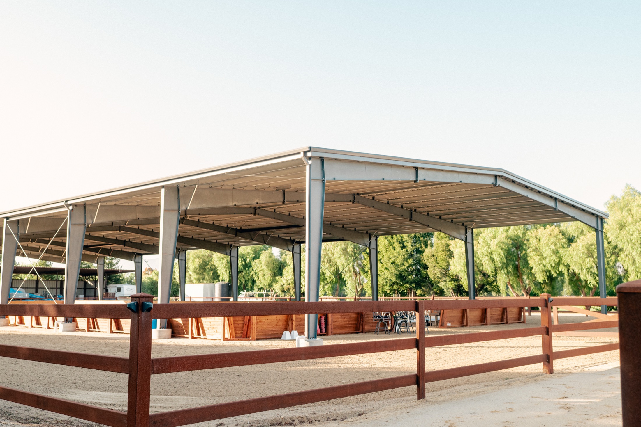The covered riding arena at the Cavalli Equestrian Center