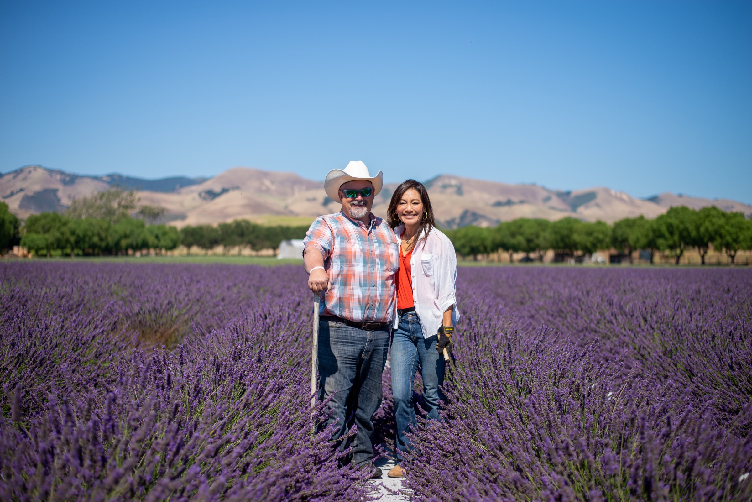 Gio and Lisa Coglitore, founders of Cavalli Estates, standing in the lavender fields